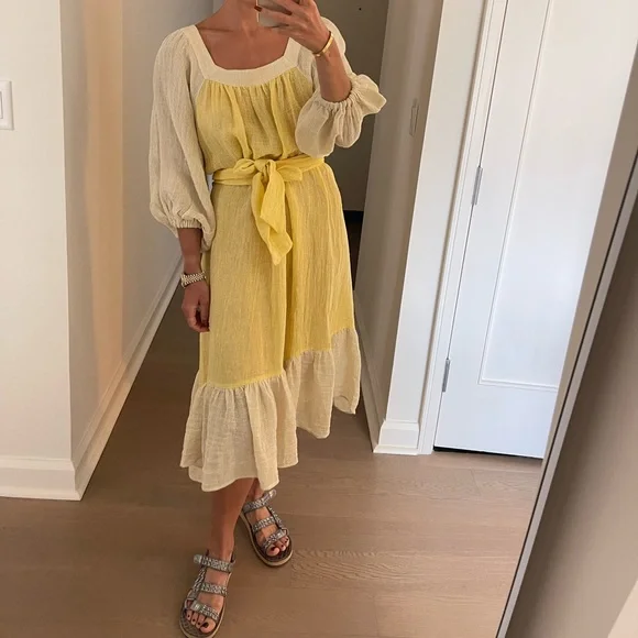 LISA MARIE FERNANDEZ LMF Laure belted linen-blend gauze midi dress - Picture 1 of 14